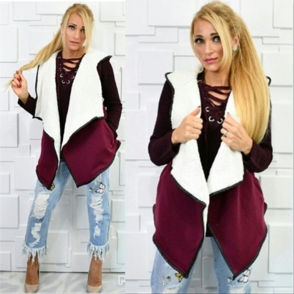 Burgundy vest lined with Faux Fur - Picture 1 of 3